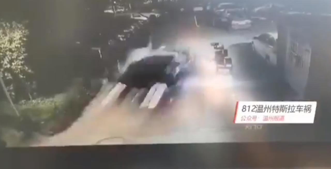 watch tesla wrecking violently in parking lot after reported sudden acceleration brake failure